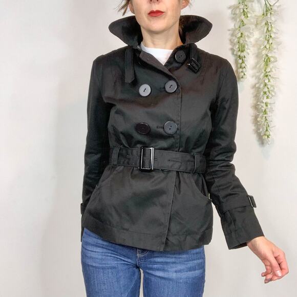 SOIA & KYO black cotton jacket belted double row buttons scoop pockets - Picture 13 of 14